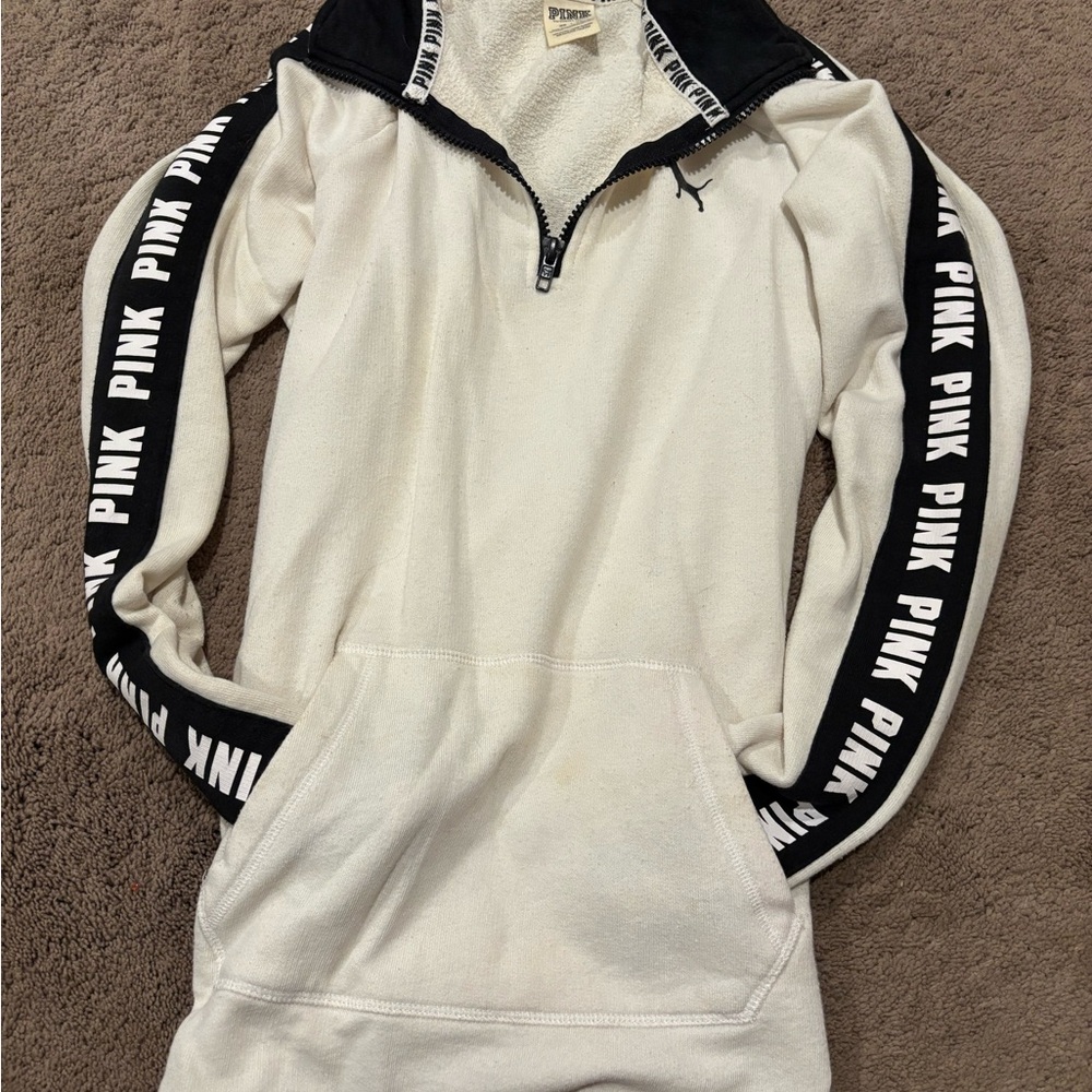 PINK Victoria's Secret Cream and Black Half-Zip Pullover